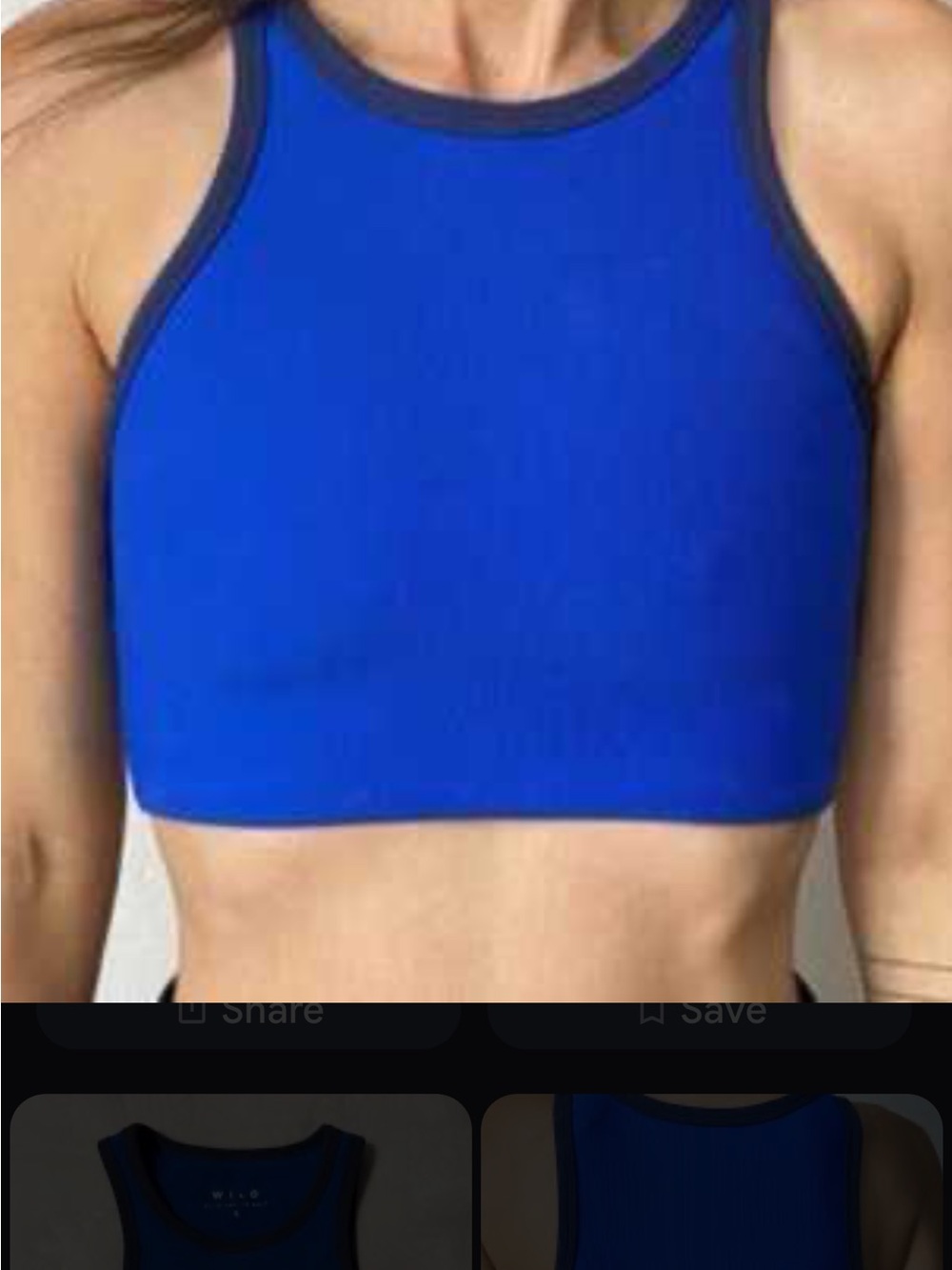 Wilo the label royal blue Racerback Crop Tank with Black Trim